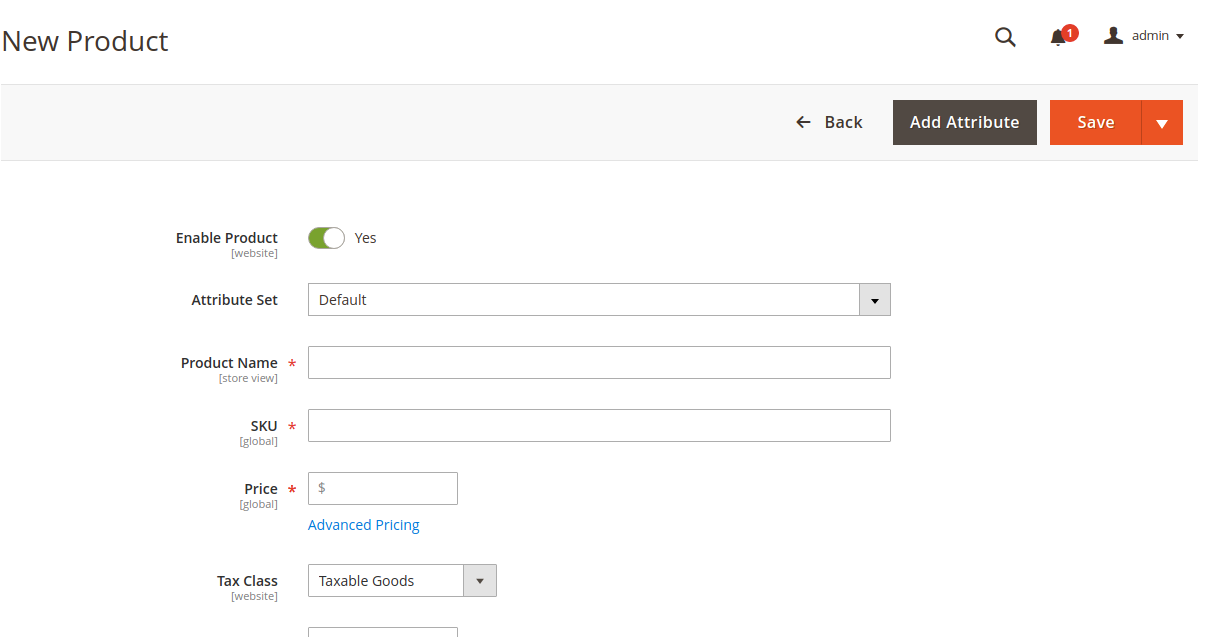 Add Products in Magento - Step 3