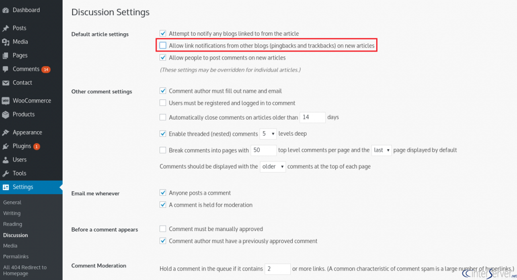 Disable pingbacks and trackbacks