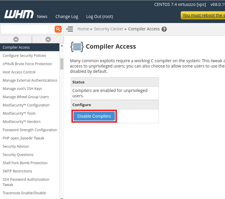 Compiler Access on WHM