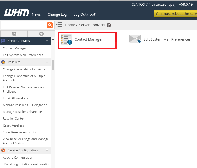 Contact Manager Setup in WHM