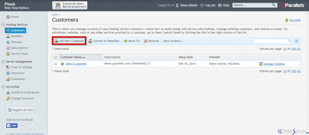 Customer Management in Plesk