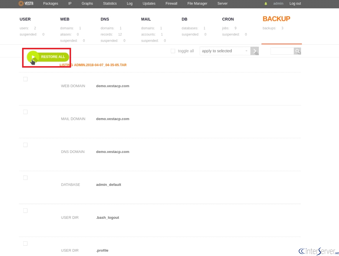 VestaCP Backup