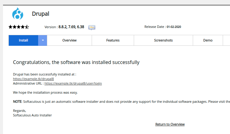 Drupal installed successfully