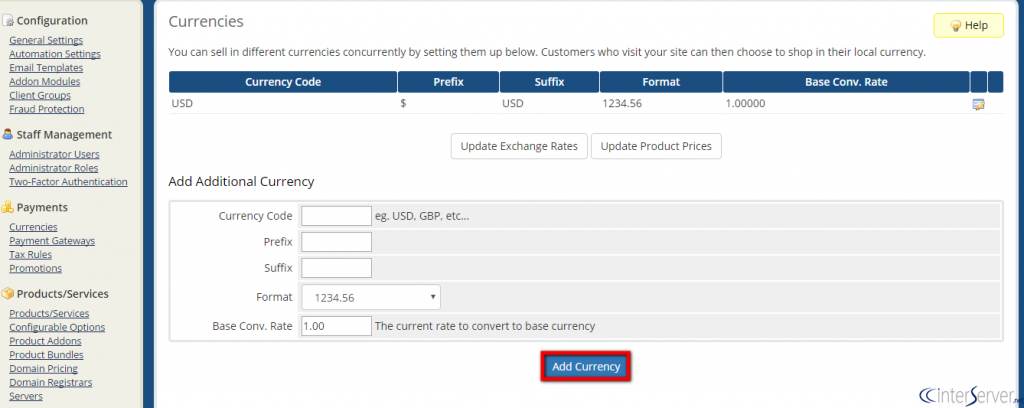 Customize Currencies