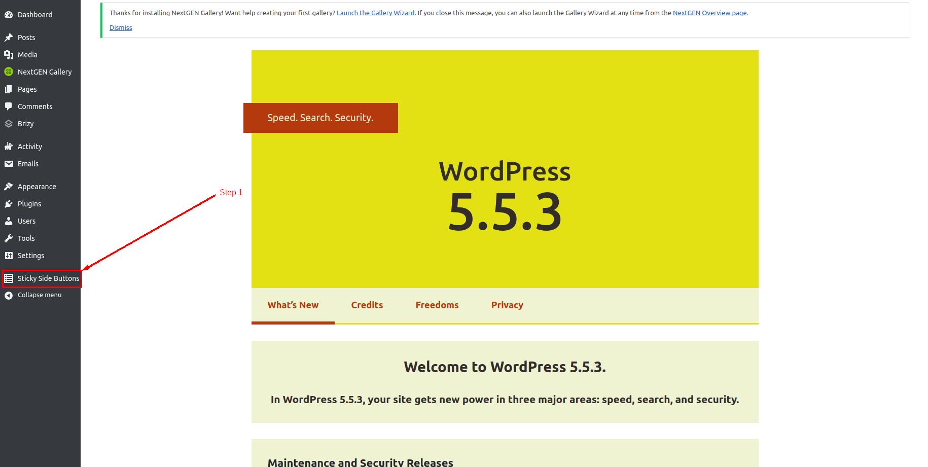 Use stick side buttons in WordPress - Step 1