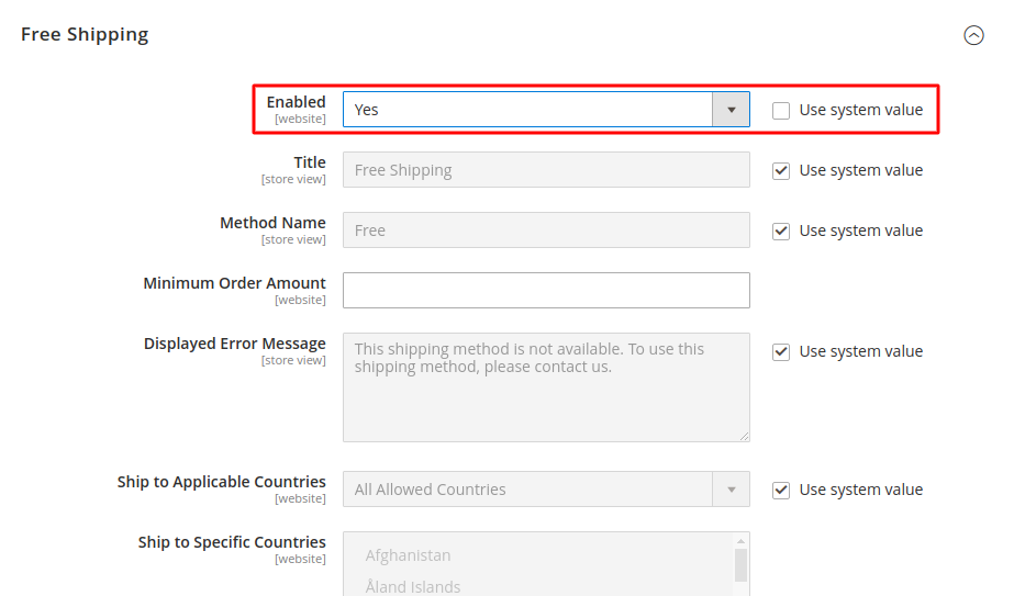 Free shipping in Magento - Step 4