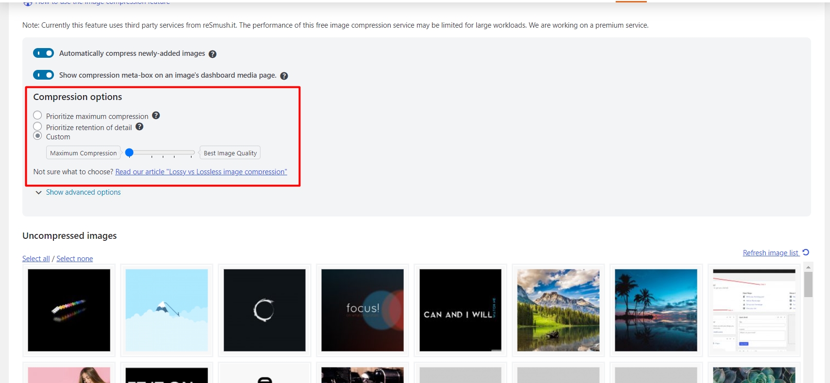 Automatic Image compression in WP Optimize