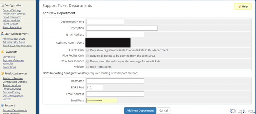 Create Support Department