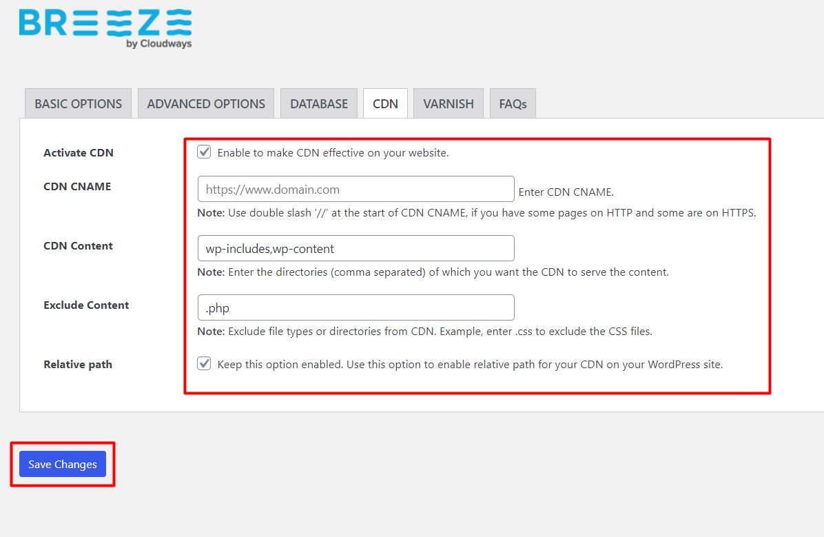 Set up CDN in WordPress using Breeze