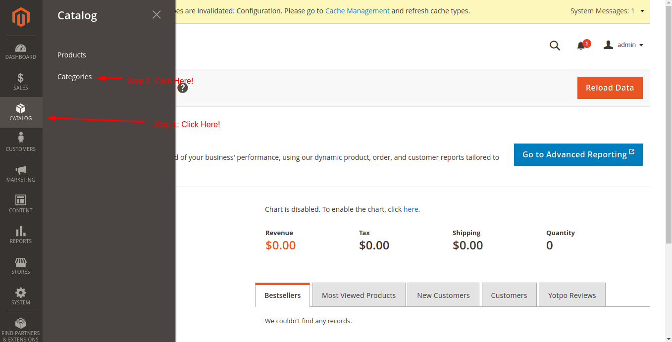 Manage Product categories in Magento - Step 1