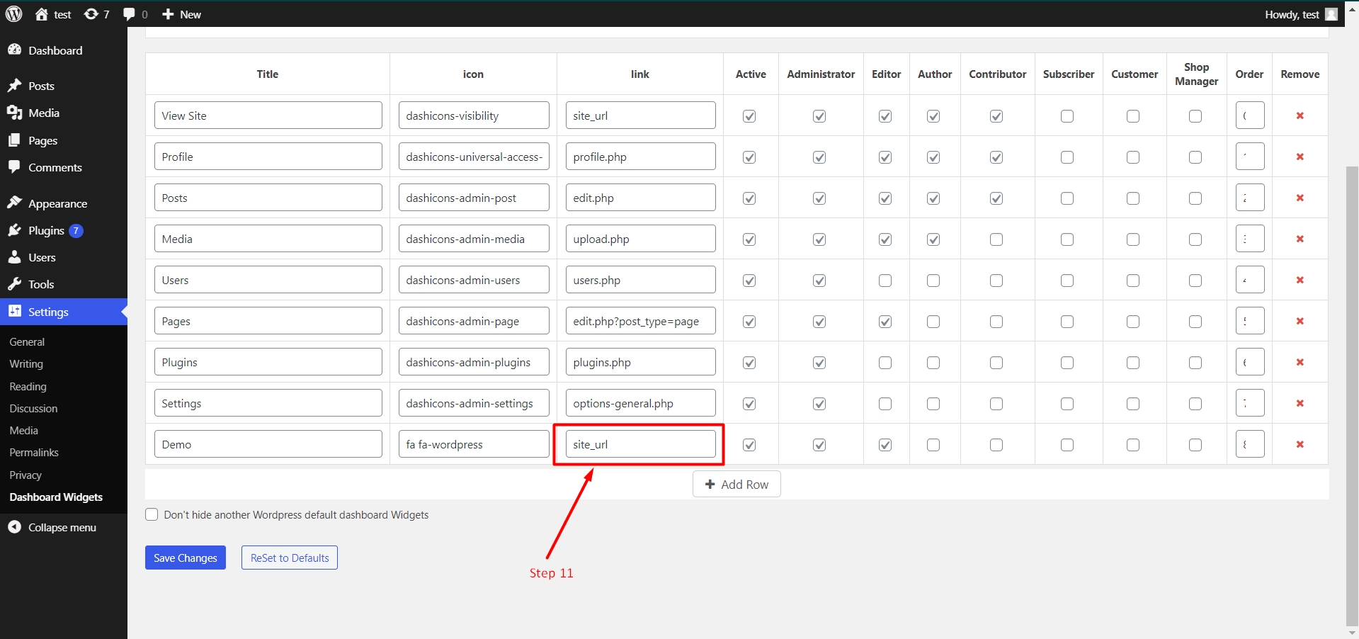 Change the associated link with widgets