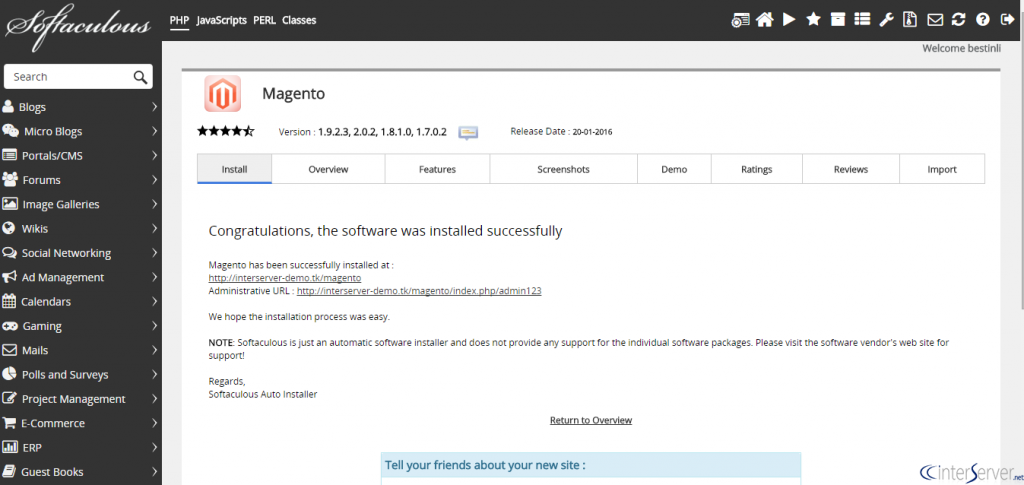 Install Magento from Softaculous