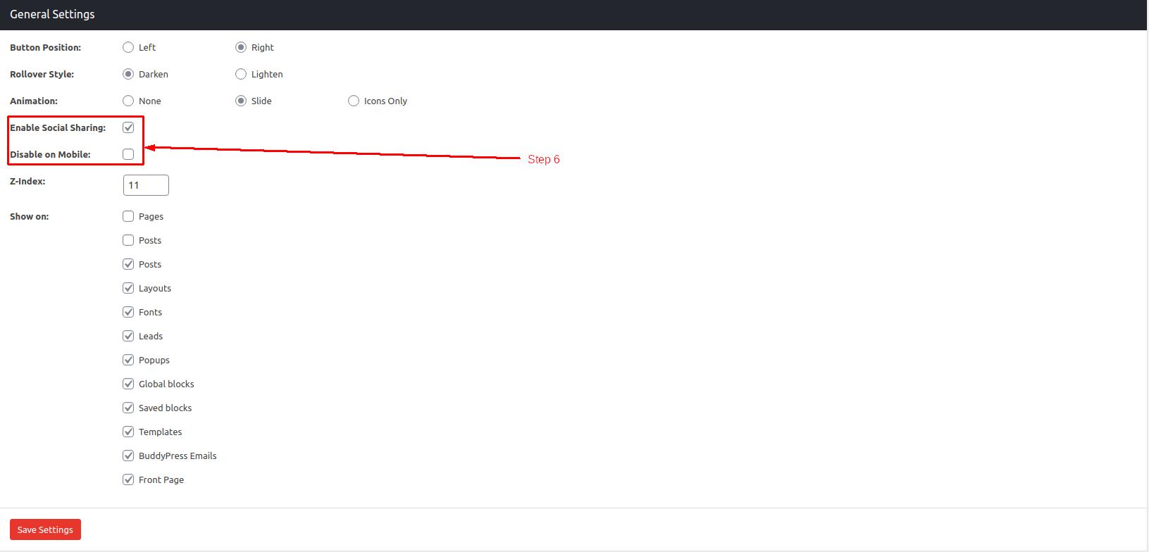 General settings for Sticky buttons in WordPress - Step 6