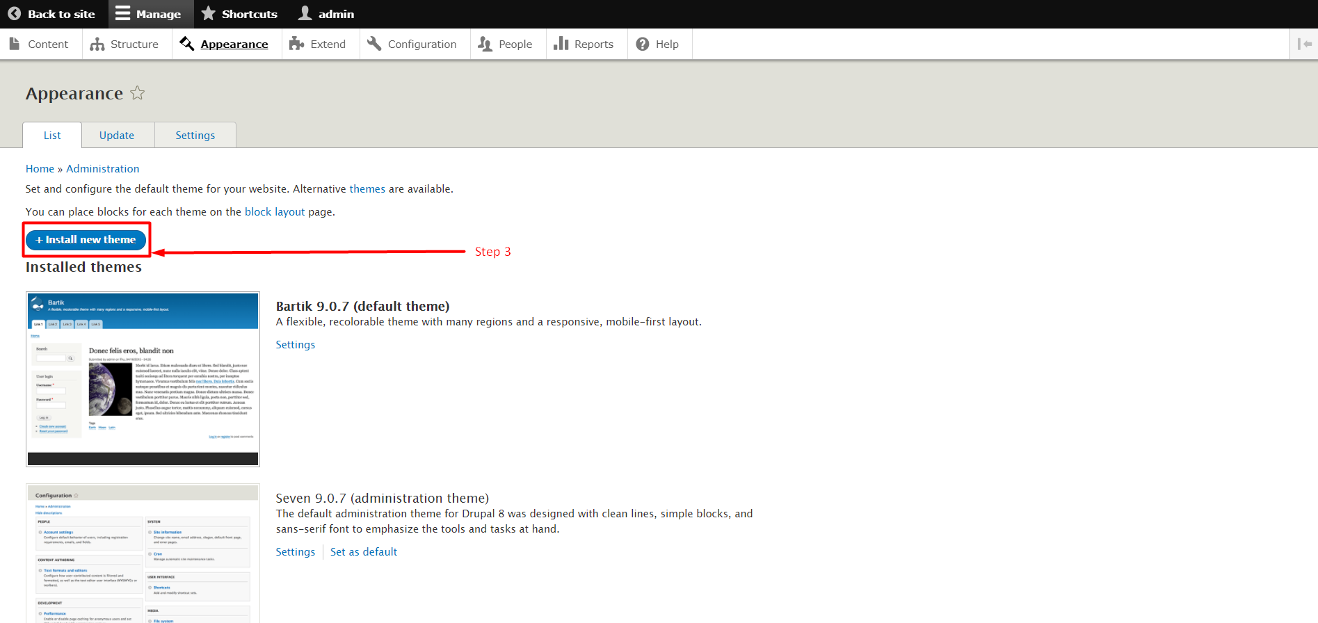 How to install a theme in Drupal - Step 3