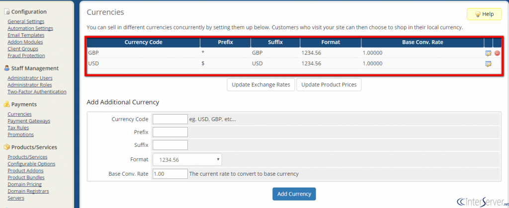 Customize Currencies