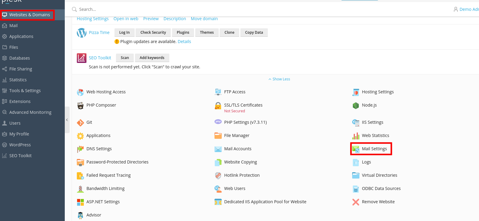 Mail account in Plesk