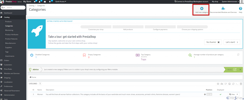 Manage categories in PrestaShop