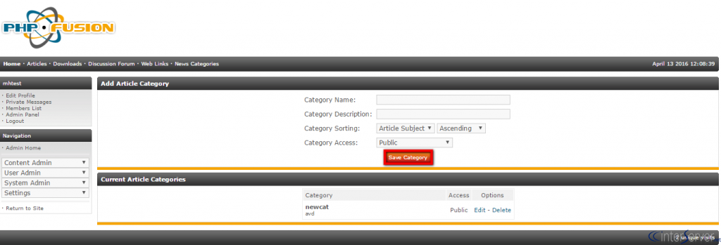 Manage Article Categories