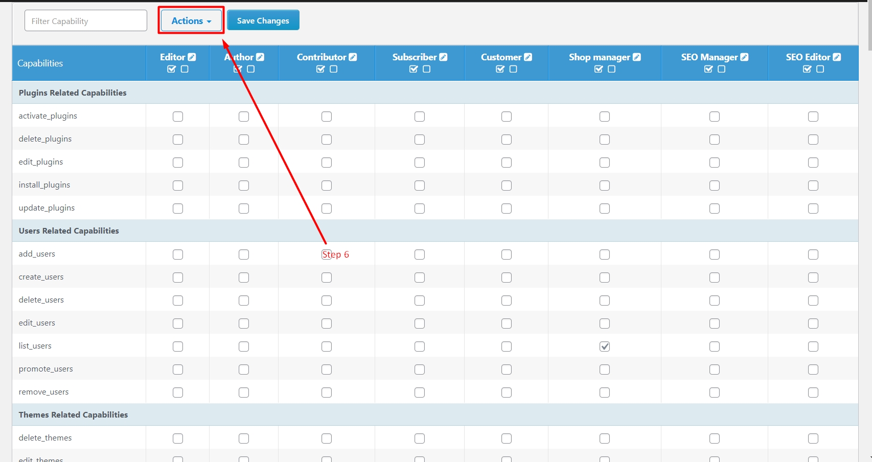 Available actions in the plugin