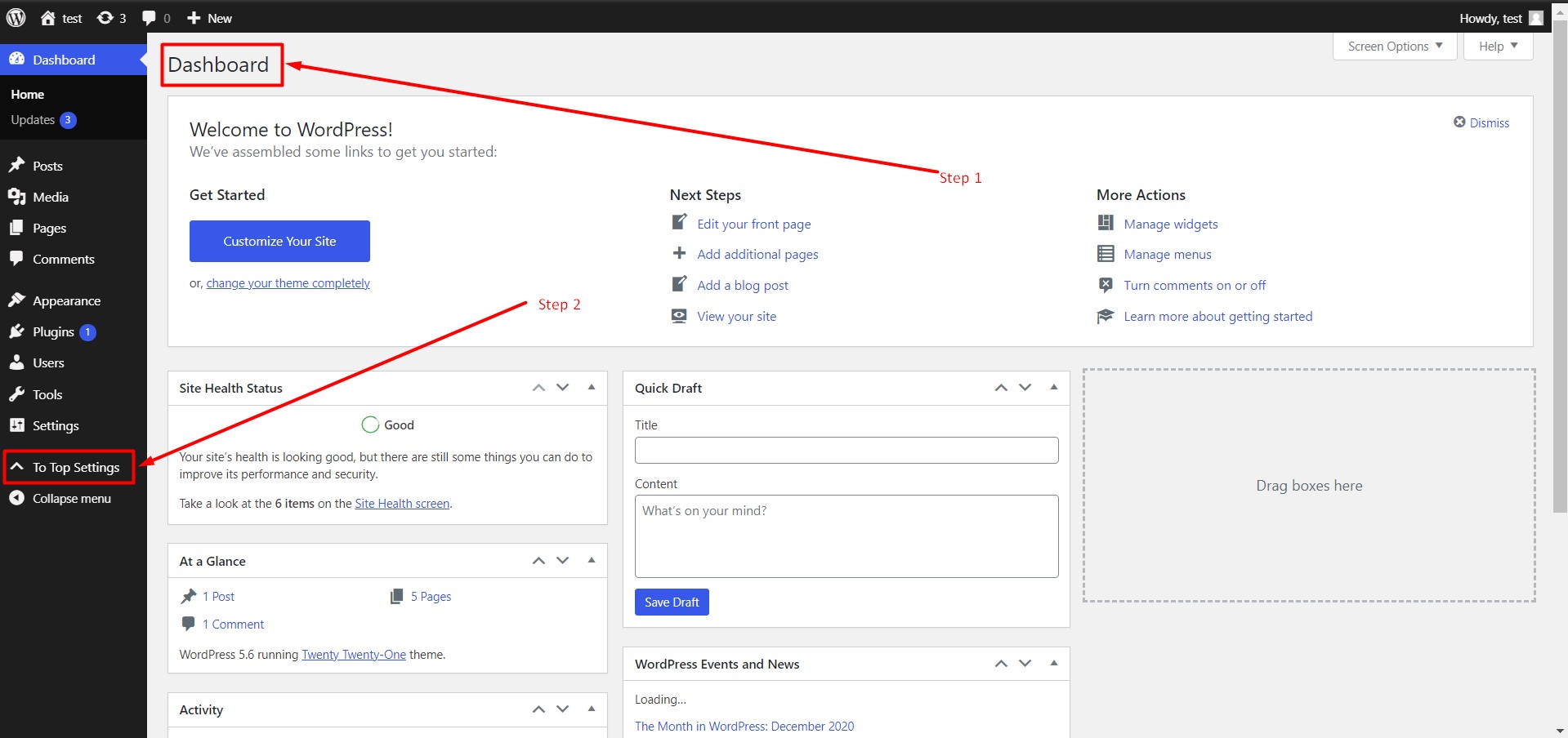 Configure the to top plugin
