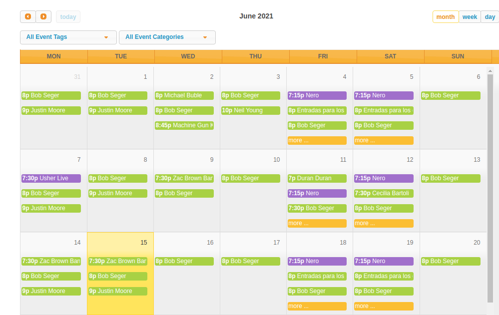 Calendars in Event Manager plugin for WordPress