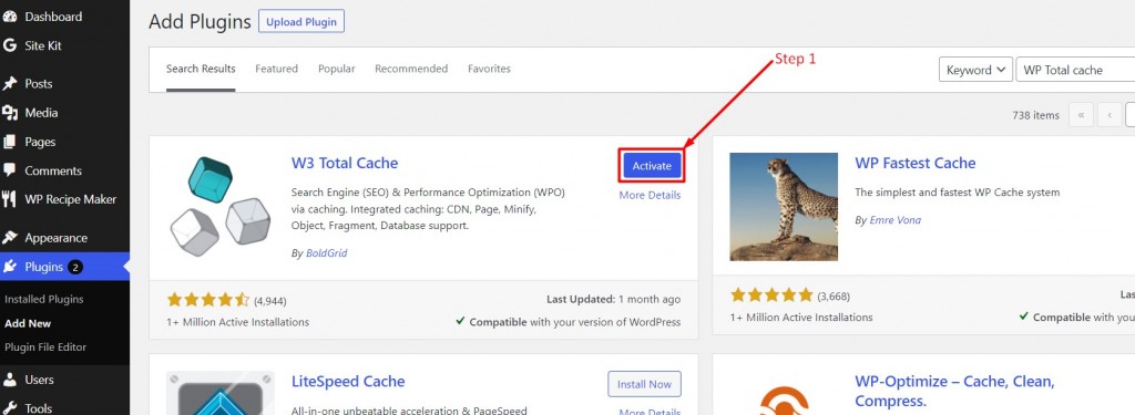 WP Total Cache Step 1