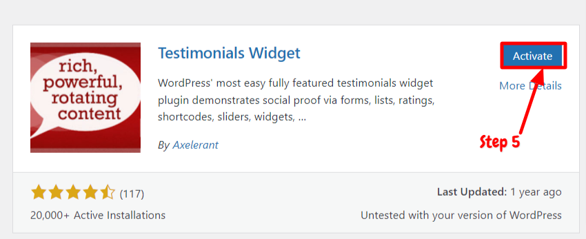 Install Testimonial Widget plugin in WordPress