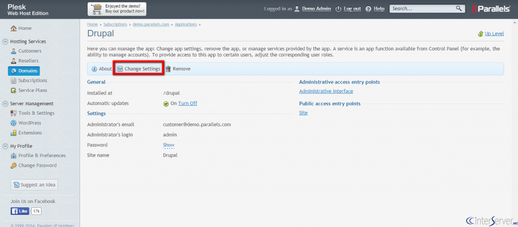 Install Drupal from Plesk