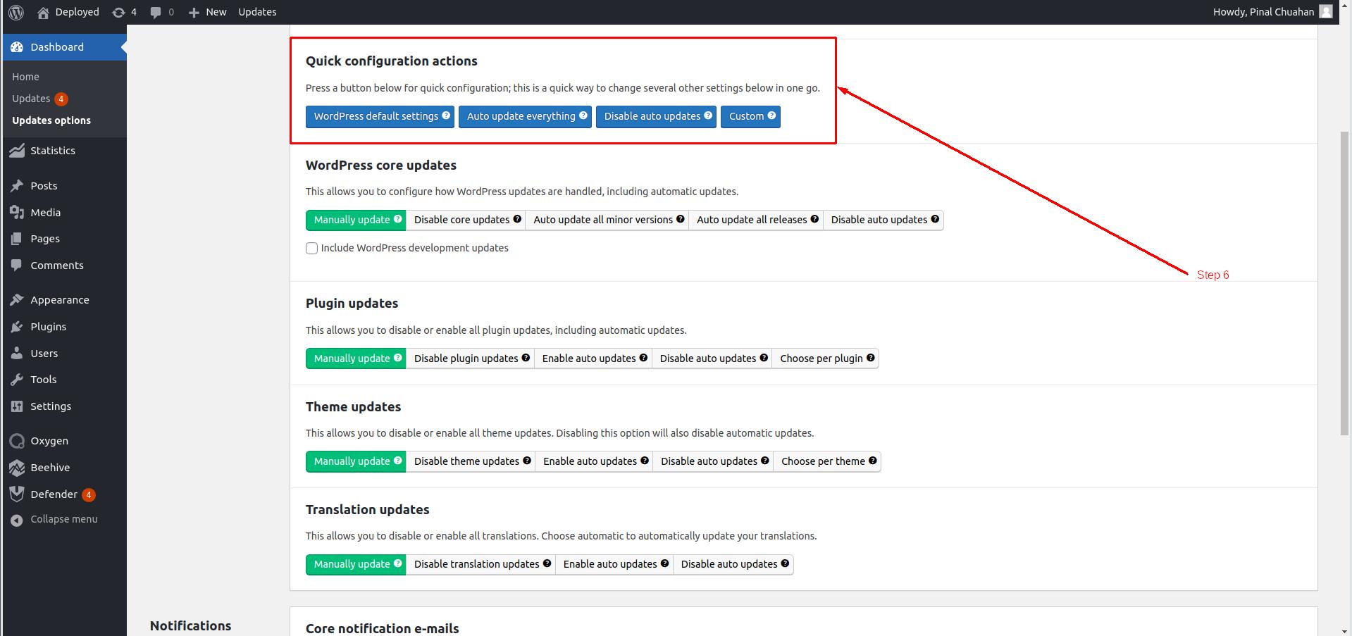 Quick Configuration Actions in Easy Updates Manager