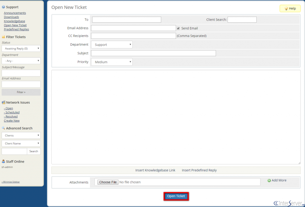 Create New Support Ticket in WHMCS