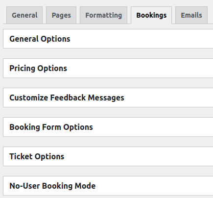 Booking options in Events Manager