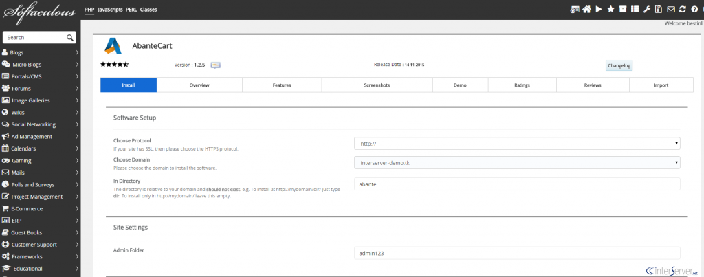 Install AbanteCart from Softaculous