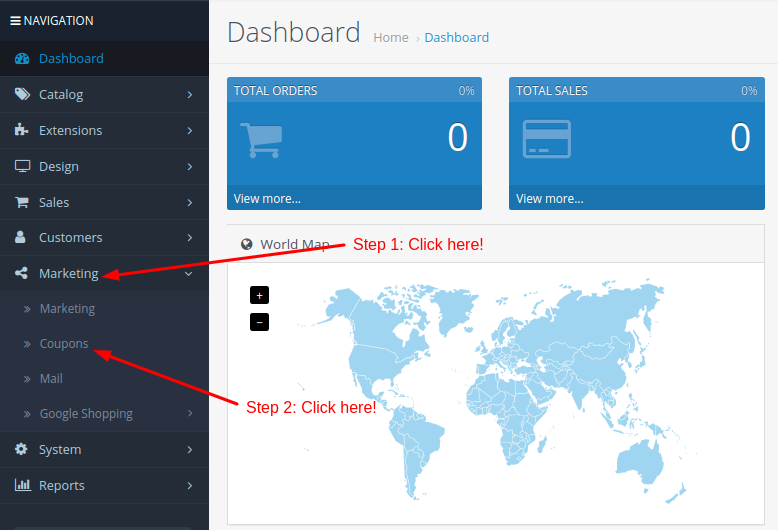 Manage Coupon codes in OpenCart