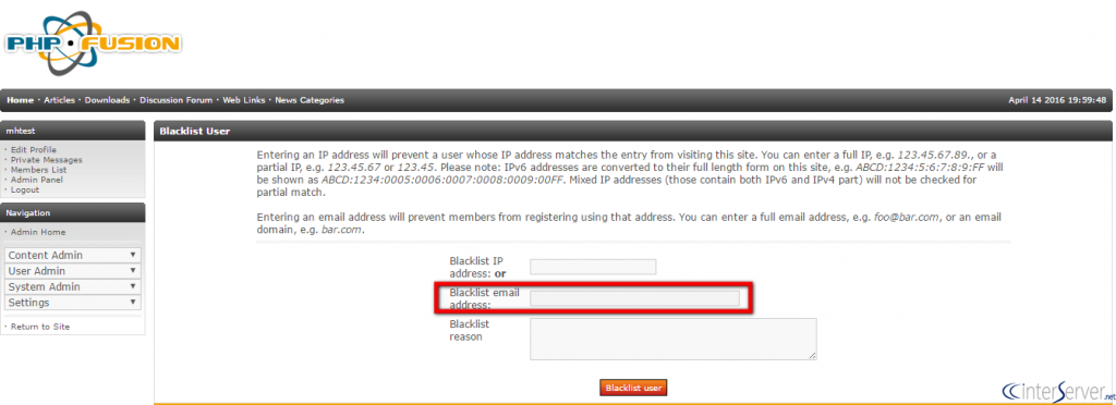 Manage Blacklist