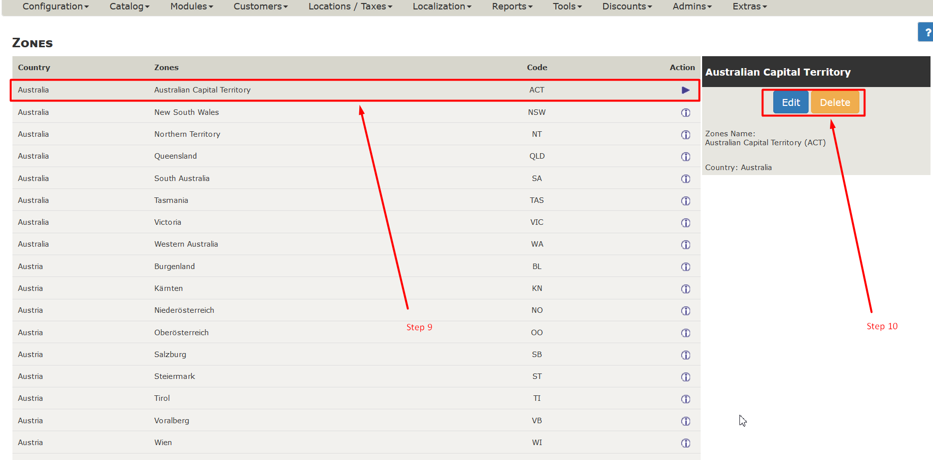 Manage zones in ZenCart - Step 9 and 10