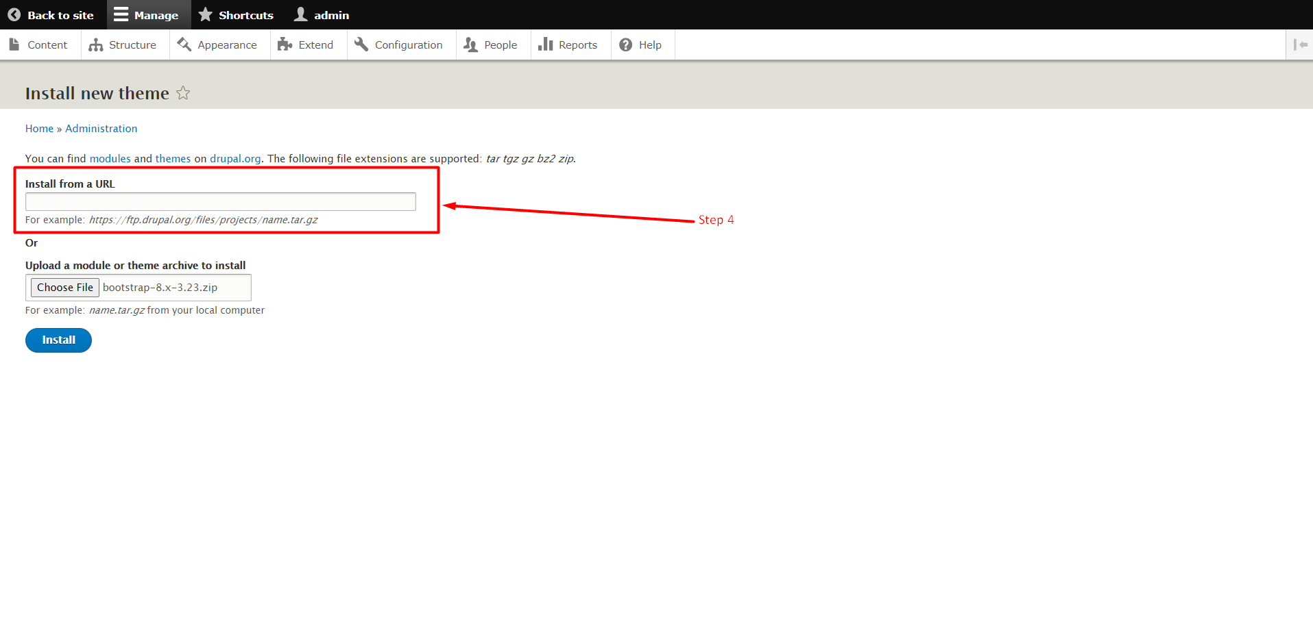 How to install a theme in Drupal - Step 4.1