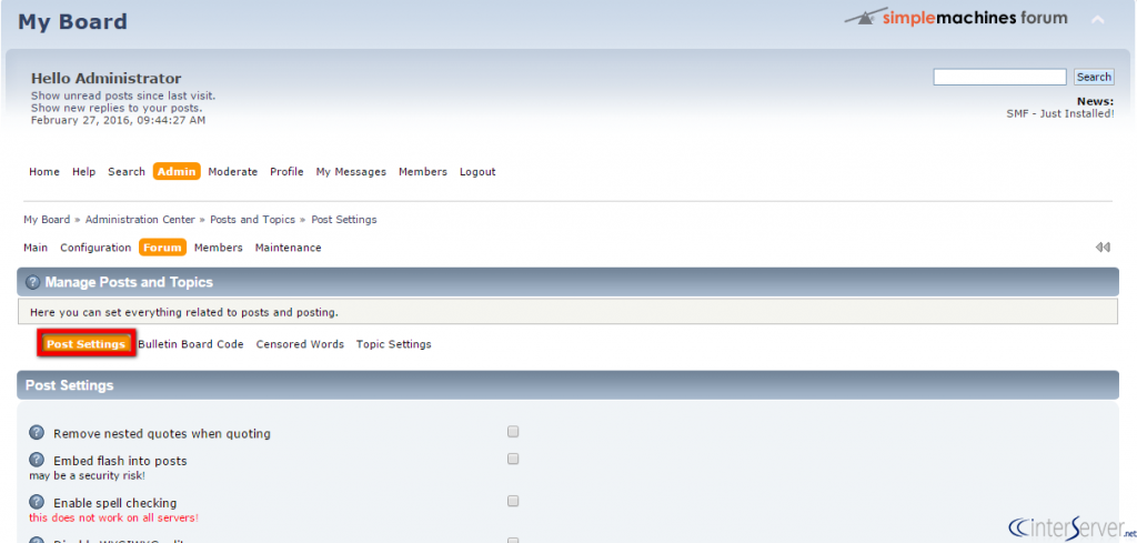 Modify post settings