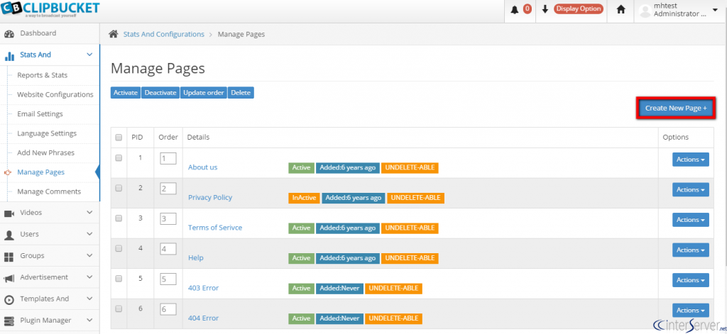 Manage Pages