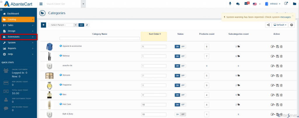 Install new extension in AbanteCart