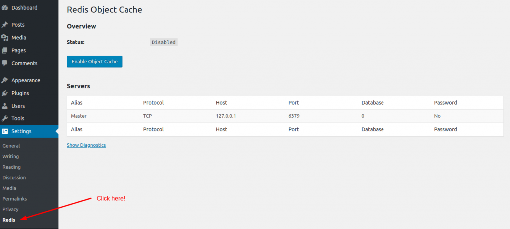 Redis Object Cache Settings
