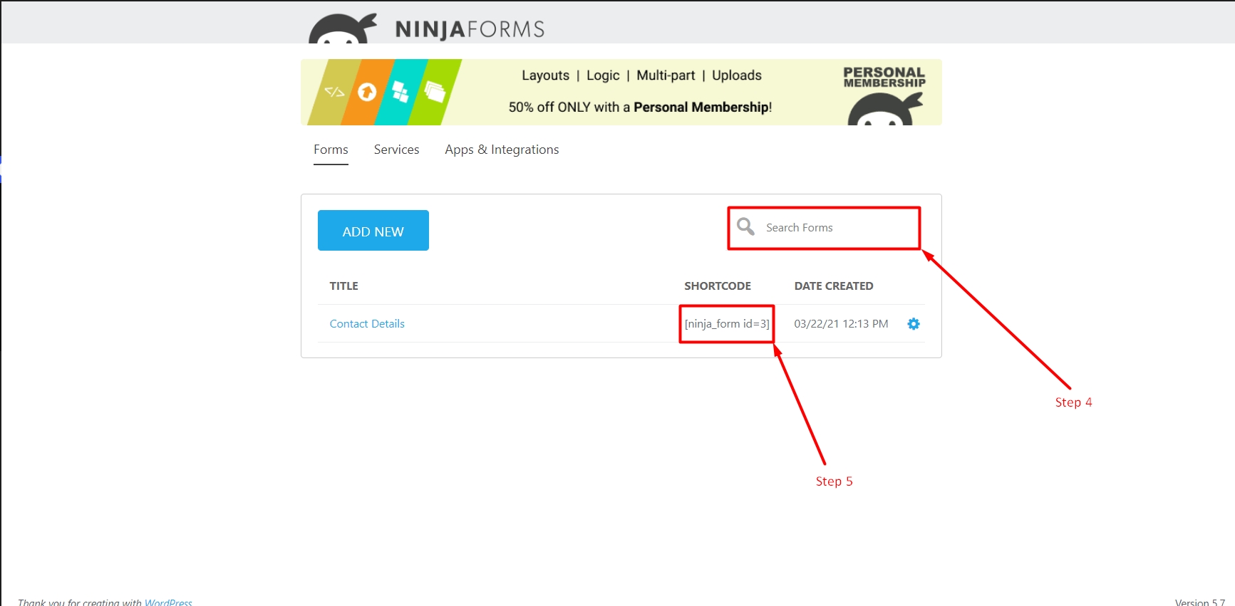Shortcode to display a form