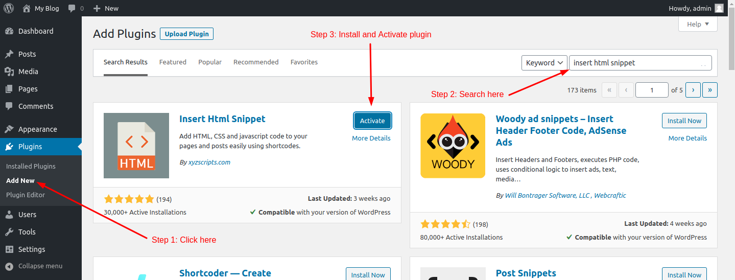 Add HTML to WordPress post or page - Step 1