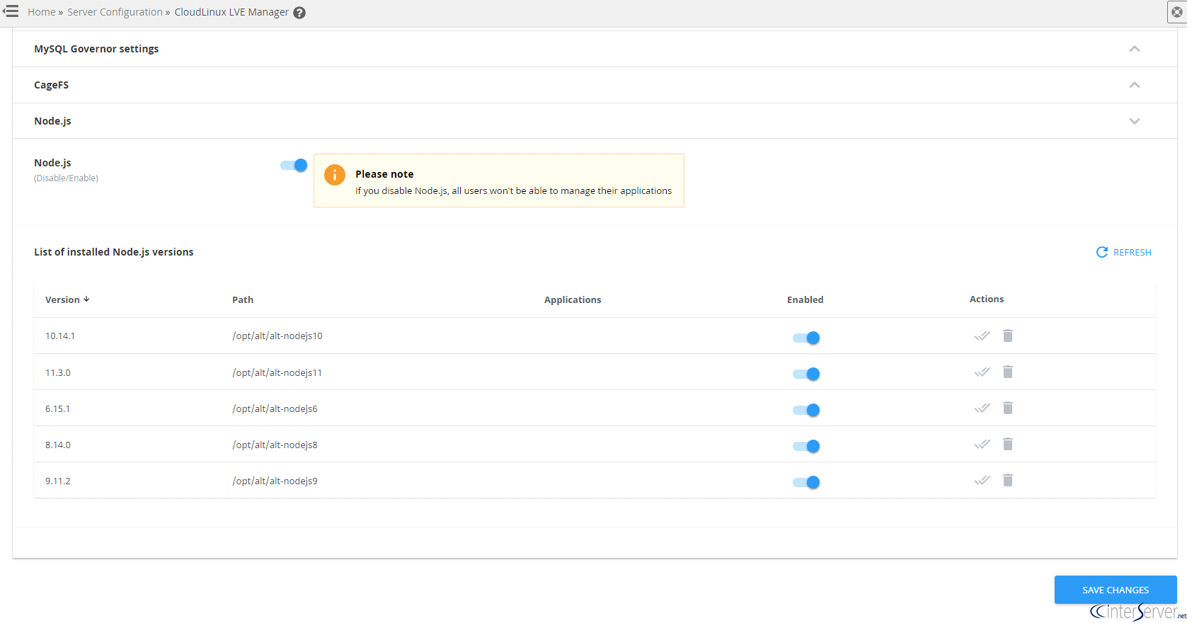 cloudlinux Nodejs