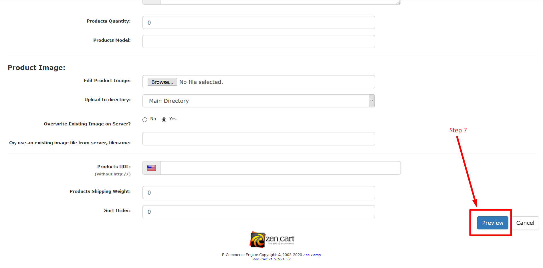 Create Products in ZenCart - Step 7