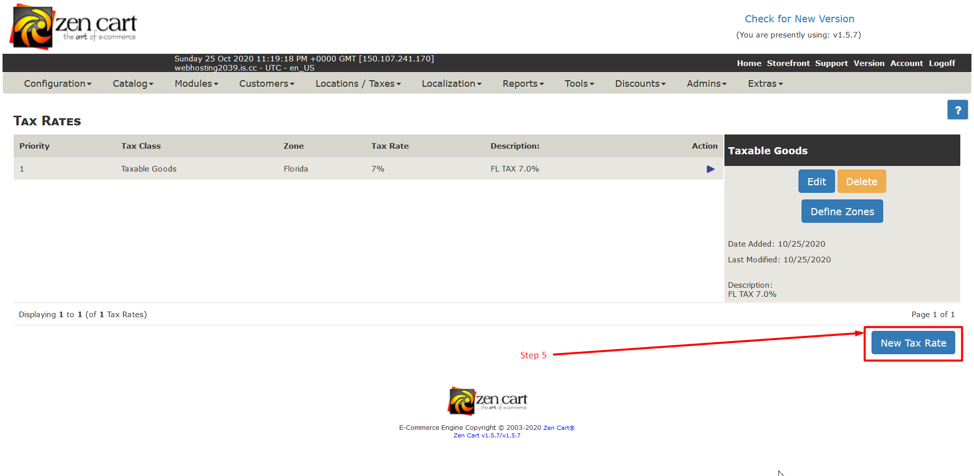 Add tax rates in ZenCart  - Step 5