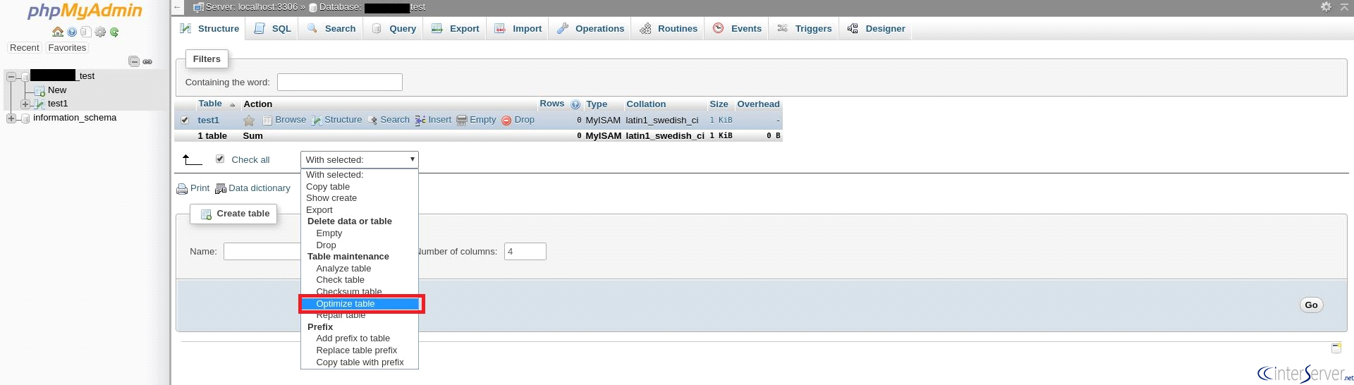 Optimize db in plesk