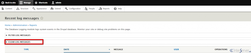 Delete error logs in Drupal