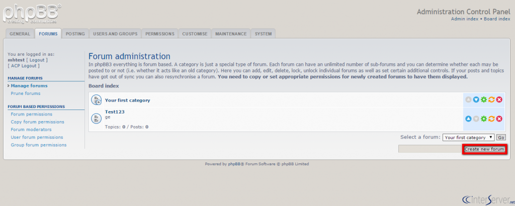 Manage forums in phpBB