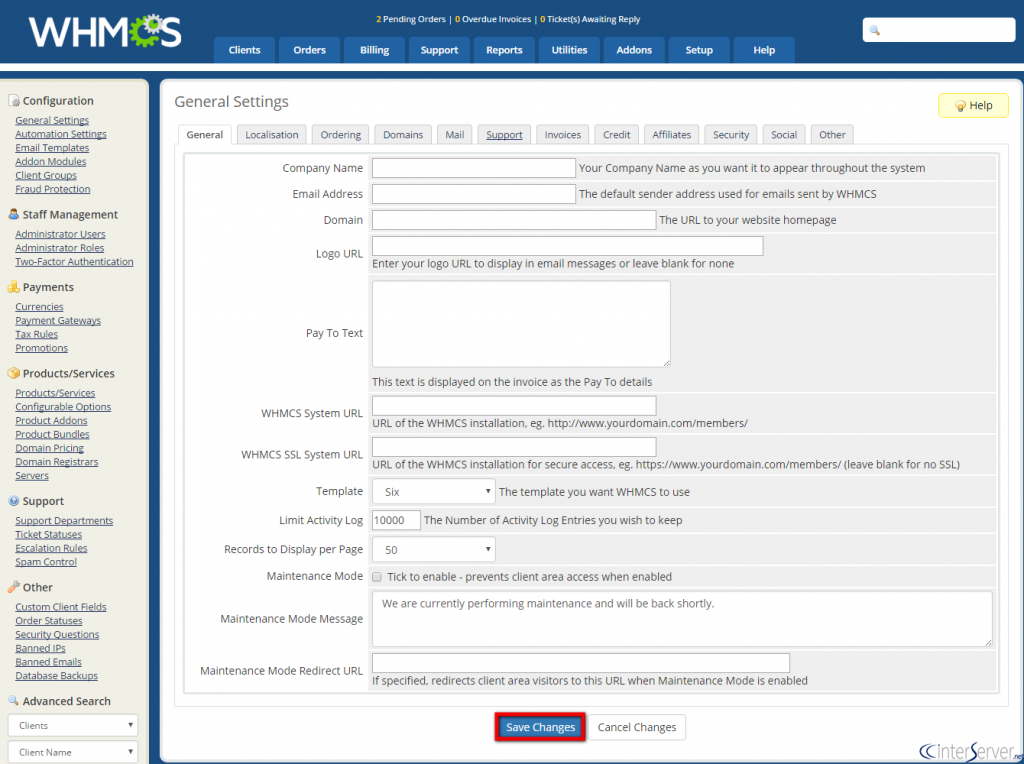 Enable Maintenance Mode in WHMCS
