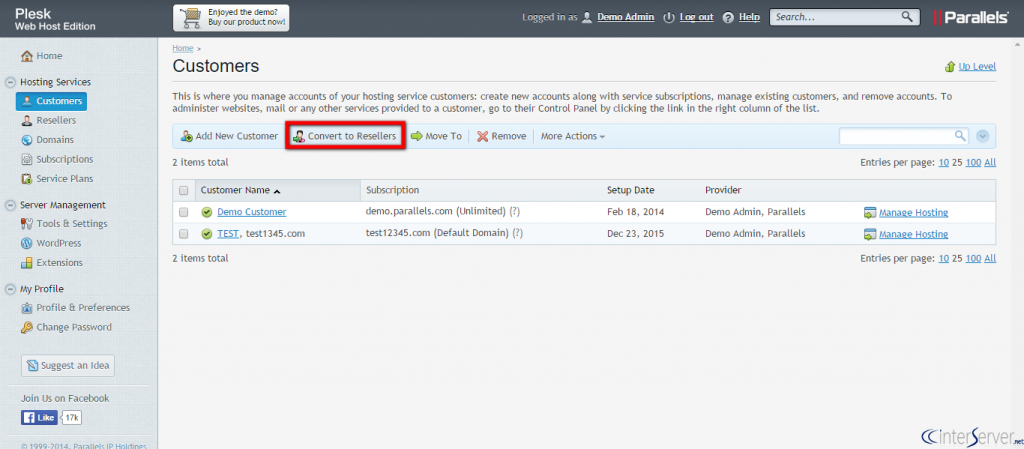Customer Management in Plesk